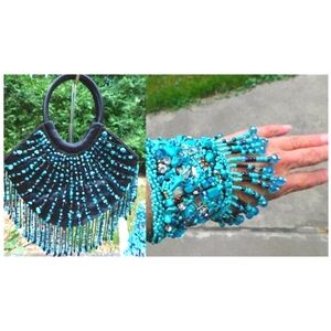 Upcycle Satin Beaded Fringe Bag and Cuff Fringe Bracelet